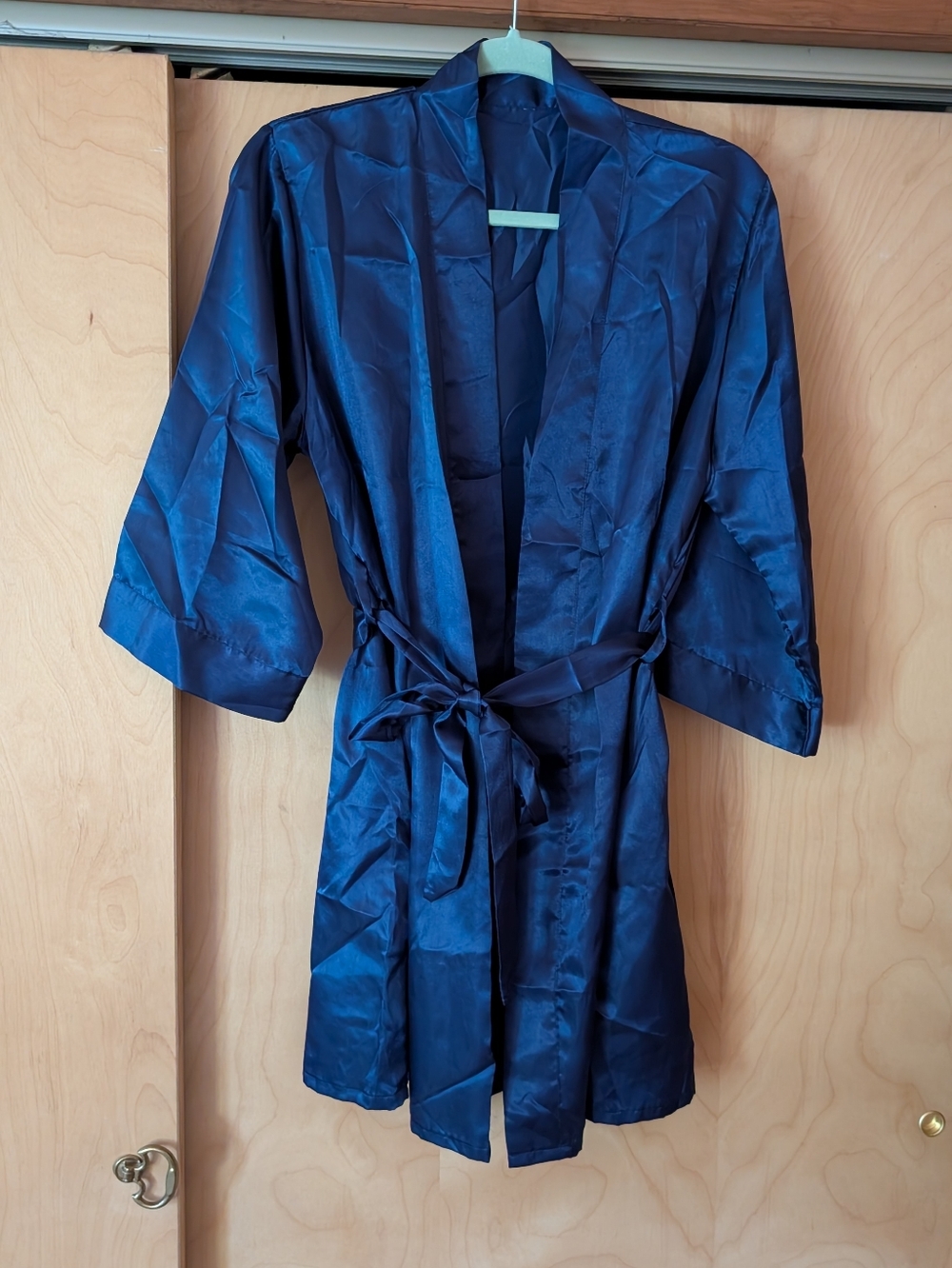 Satin Kimono Robe - Deep Navy